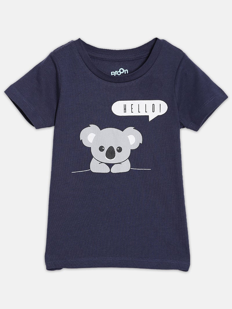 Broon Infant Boys Navy and White Printed Organic Cotton T-shirt with Shorts Set - Image 2