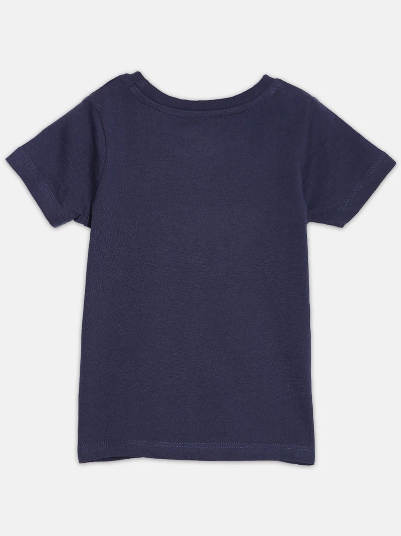 Broon Infant Boys Navy and White Printed Organic Cotton T-shirt with Shorts Set - Image 3