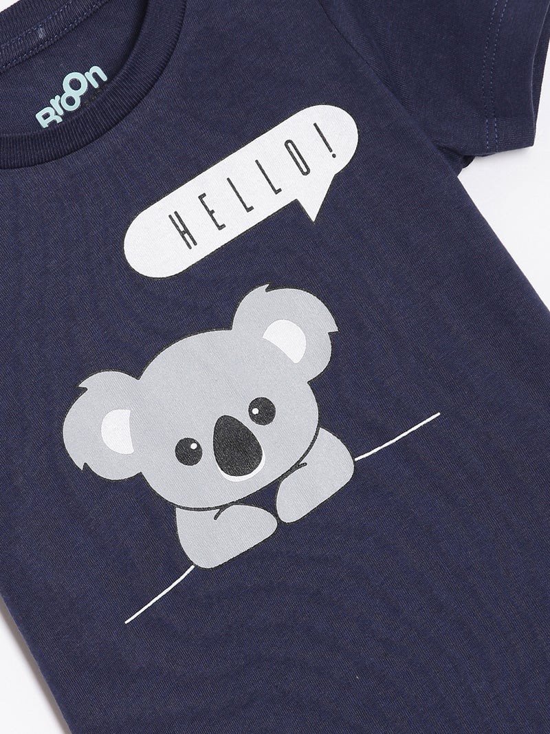 Broon Infant Boys Navy and White Printed Organic Cotton T-shirt with Shorts Set - Image 5