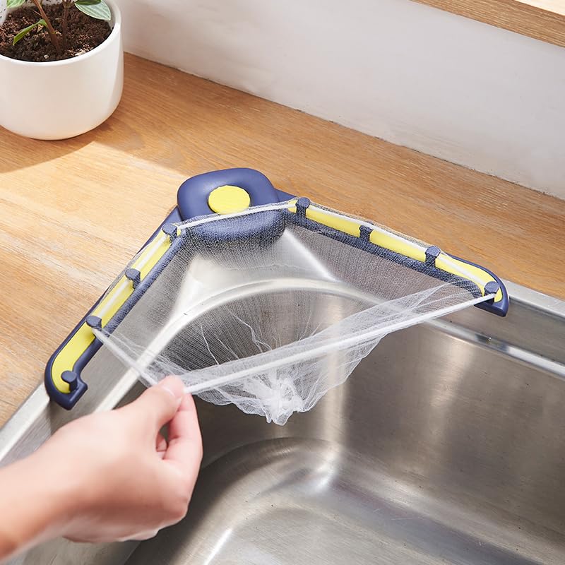 Kuber Industries Kuber Industries Sink Corner Filter Rack|Kitchen Sink Strainer Basket | Sink Corner Holder | Anti-Clogging Mesh Bag Rack for Kitchen Sink Corner | 1 Holder & 50 Mesh Bag | SFR-N1001 - SFR-N1001 | Blue  - Image 4