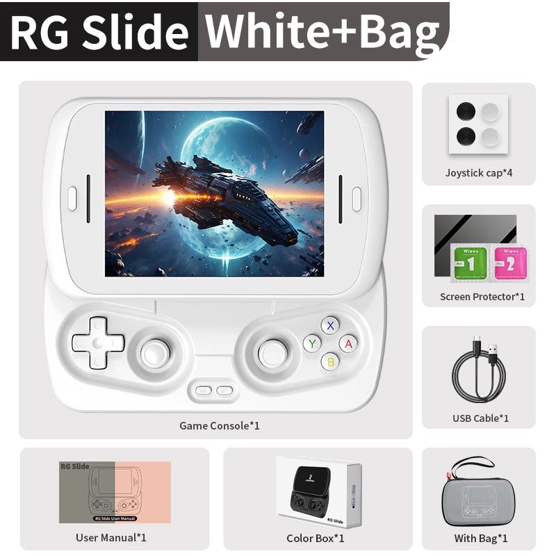 Anbernic RG Slide Handheld Game Console 8gb+128gb+128gb 4.7 Inch Ltps Slide Screen Android 5000mAh, White - Image 1