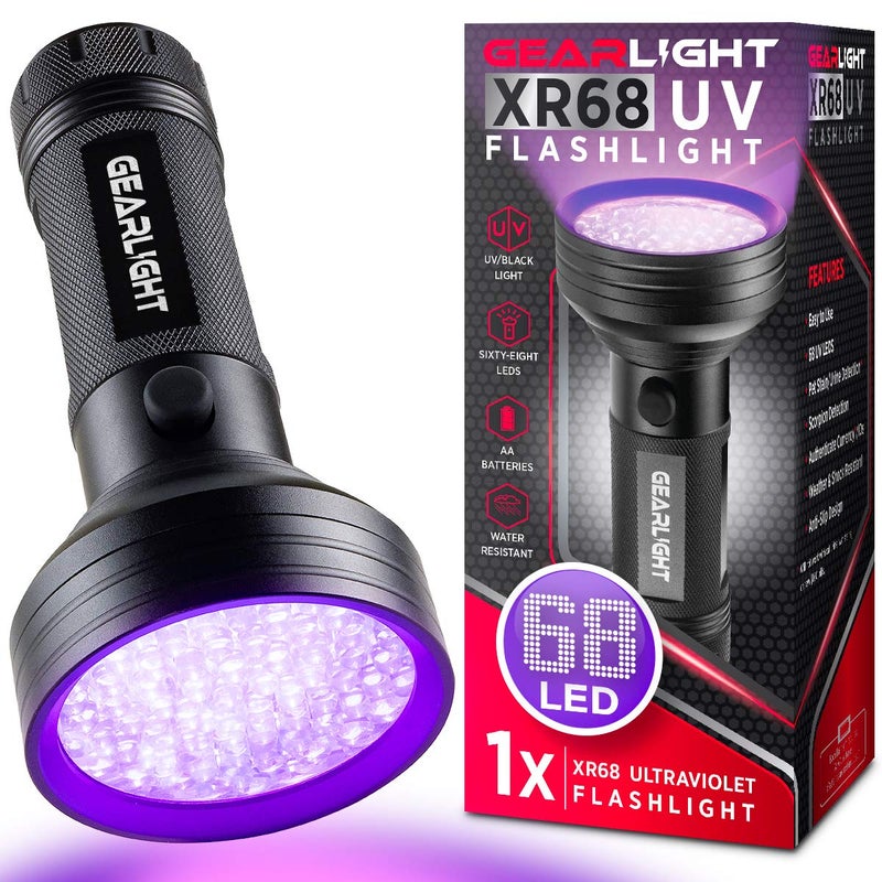 GearLight UV Flashlight with Batteries S68 Black Light - Portable, Handheld, 68 LED Blacklight Flashlights - Ultraviolet Lights for Pet Urine, Hotel Inspection and Bed Bug Detection - Image 1