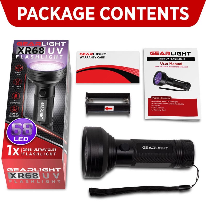 GearLight UV Flashlight with Batteries S68 Black Light - Portable, Handheld, 68 LED Blacklight Flashlights - Ultraviolet Lights for Pet Urine, Hotel Inspection and Bed Bug Detection - Image 5
