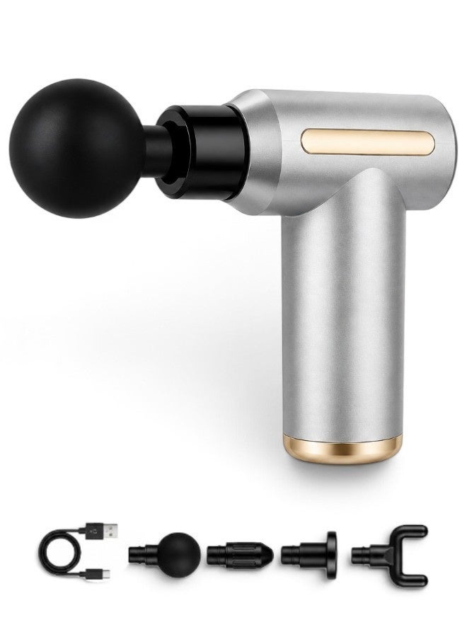 Portable handheld electric muscle massage gun—a deep-tissue massager for sports pain relief featuring a brushless motor and 6 speed settings (to operate, please press and hold the power button). High-quality, stylish, and durable design; Grey. - Image 1