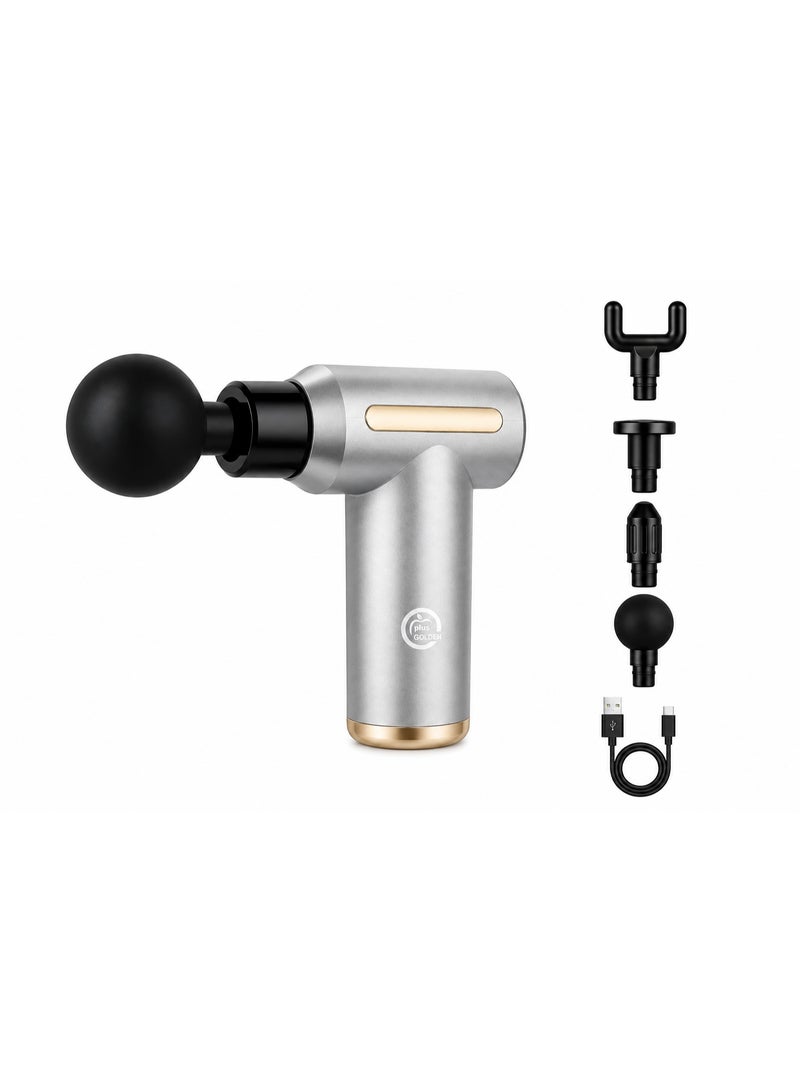 Portable handheld electric muscle massage gun—a deep-tissue massager for sports pain relief featuring a brushless motor and 6 speed settings (to operate, please press and hold the power button). High-quality, stylish, and durable design; Grey. - Image 3