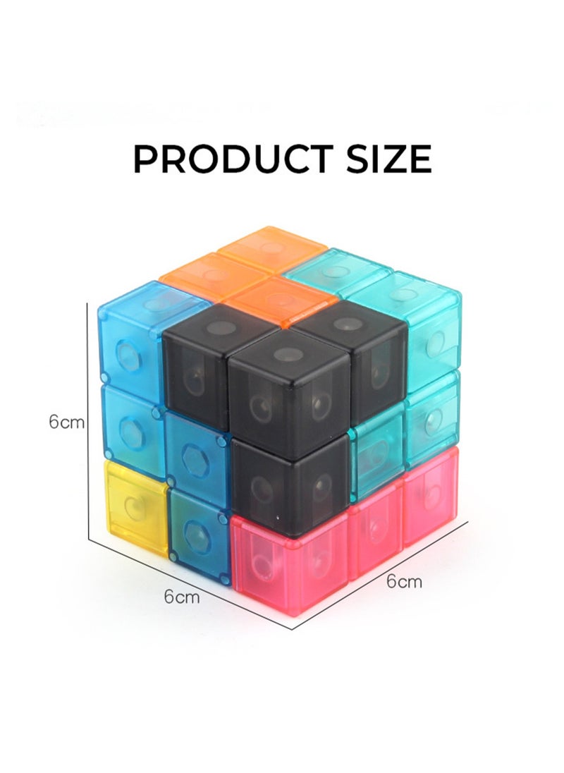 null - Educational toys 6cm magnetic building block Rubik's cube Russian cube Luban Rubik's cube three-order DIY Rubik's cube wooden block color random (B168-700 transparent magnetic building block Rubik's cube) - Image 1