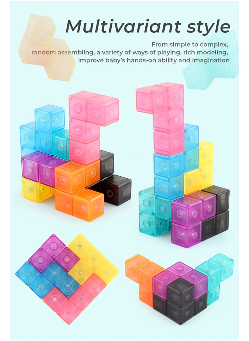 null - Educational toys 6cm magnetic building block Rubik's cube Russian cube Luban Rubik's cube three-order DIY Rubik's cube wooden block color random (B168-700 transparent magnetic building block Rubik's cube) - Image 1