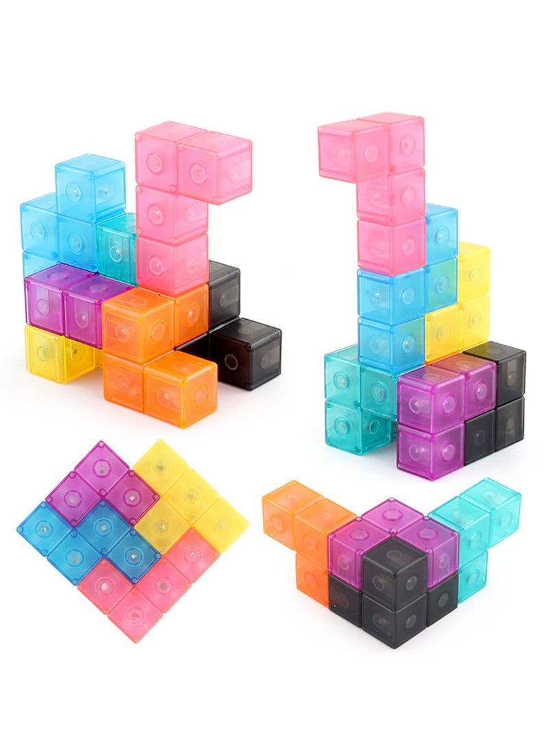 null - Educational toys 6cm magnetic building block Rubik's cube Russian cube Luban Rubik's cube three-order DIY Rubik's cube wooden block color random (B168-700 transparent magnetic building block Rubik's cube) - Image 1