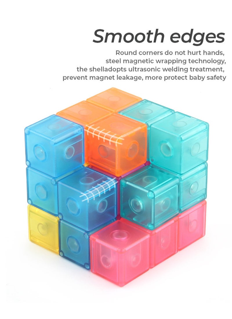 null - Educational toys 6cm magnetic building block Rubik's cube Russian cube Luban Rubik's cube three-order DIY Rubik's cube wooden block color random (B168-700 transparent magnetic building block Rubik's cube) - Image 1