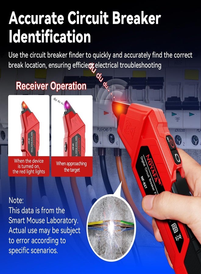 نويافا أداة NOYAFA NF-827 للعثور على قواطع الدائرة مع 3 ملحقات وجهاز اختبار مخرج GFCI، وجهاز العثور على قواطع الدائرة 90-120 فولت تيار متردد، وجهاز اختبار دائرة NCV سريع التحديد مع حقيبة تخزين، وضبط الحساسية - Image 3