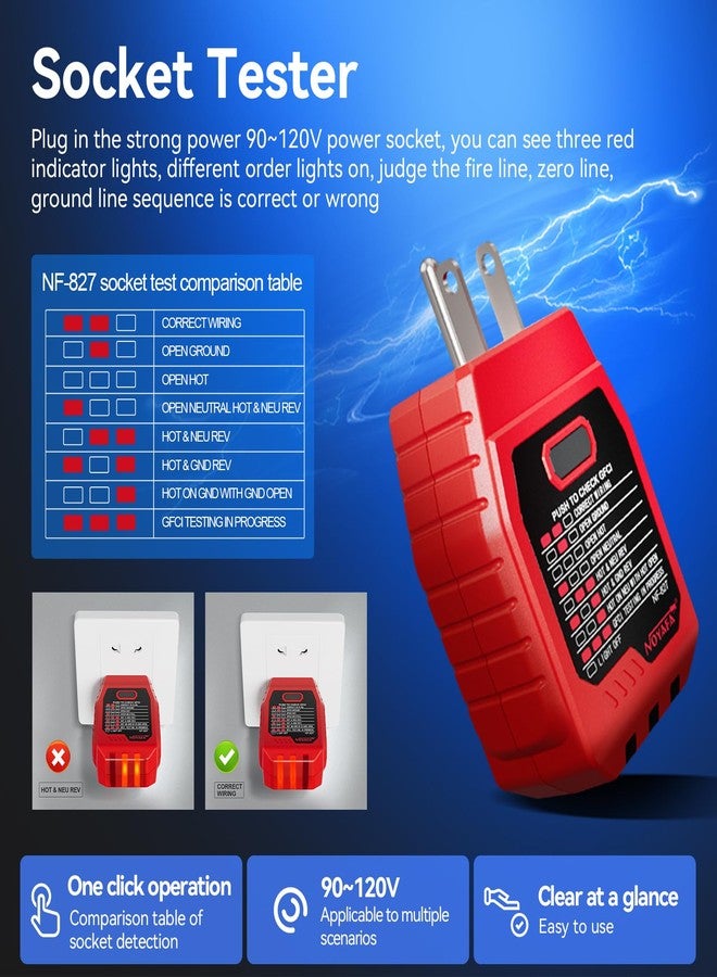 نويافا أداة NOYAFA NF-827 للعثور على قواطع الدائرة مع 3 ملحقات وجهاز اختبار مخرج GFCI، وجهاز العثور على قواطع الدائرة 90-120 فولت تيار متردد، وجهاز اختبار دائرة NCV سريع التحديد مع حقيبة تخزين، وضبط الحساسية - Image 4