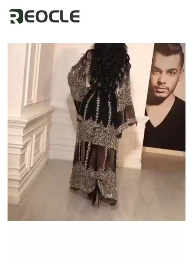 ريوكل فستان سهرة نسائي مكون من قطعتين بأكمام طويلة مزين بالترتر وفستان حفلات كوكتيل من التول - Image 2