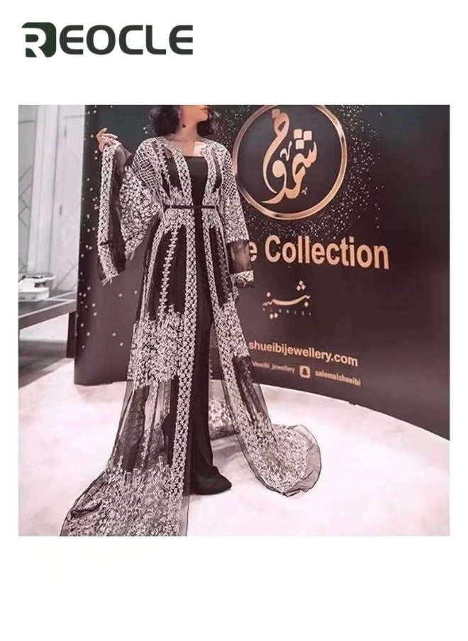 ريوكل فستان سهرة نسائي مكون من قطعتين بأكمام طويلة مزين بالترتر وفستان حفلات كوكتيل من التول - Image 3