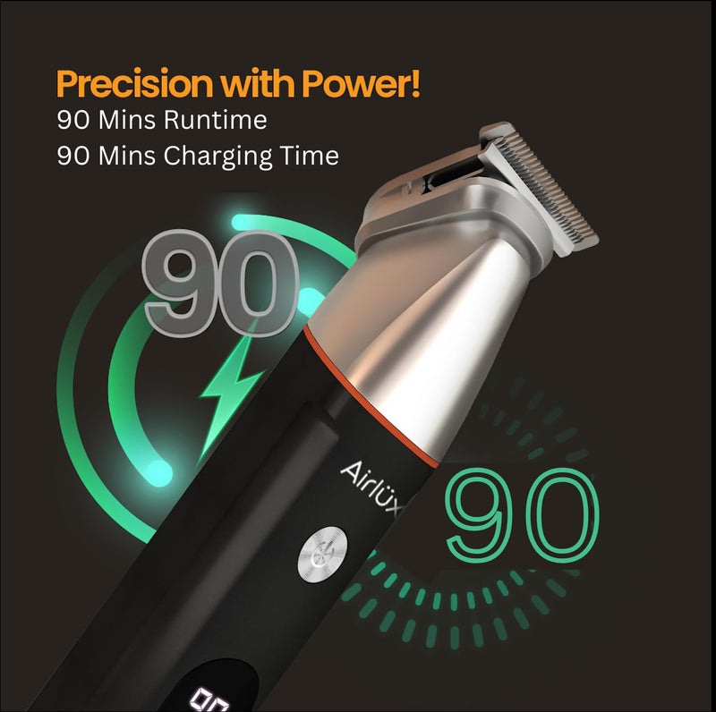 Airluxe 12-in-1 Multi Grooming Machine Kit for Men | Beard shaving, Body, Hair, Nose & Ear Trimmer | IPX7 Waterproof | 90 Min Runtime | Magnetic Blade | Shaver for man | 1 year warranty - Image 3