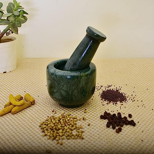 KunhaR Natural Green Marble Mortar and Pestle Set 3 x 2.5 Inches Full Polish – Imam Dasta Ohkli Musal Kharal Spice Grinder - Image 4