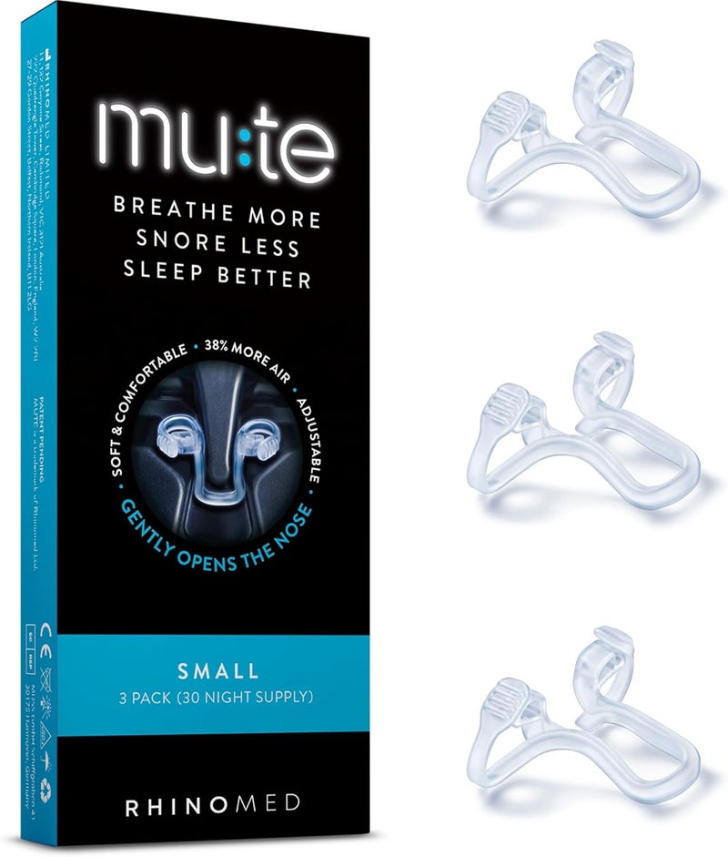 Mute Nasal Dilator for Snore Reduction - Anti-Snoring Aid Solution - Breathing Aids for Better Sleep - Comfortable Nose Vents to Improve Airflow (Small, 3-Pk)