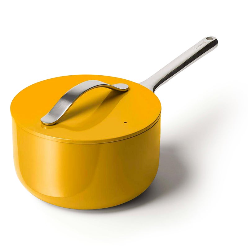 Caraway Nonstick Ceramic Sauce Pan with Lid 3 qt Non Toxic PTFE PFOA Free Oven Safe Compatible with All Stovetops Gas Electric Induction Marigold - Image 2