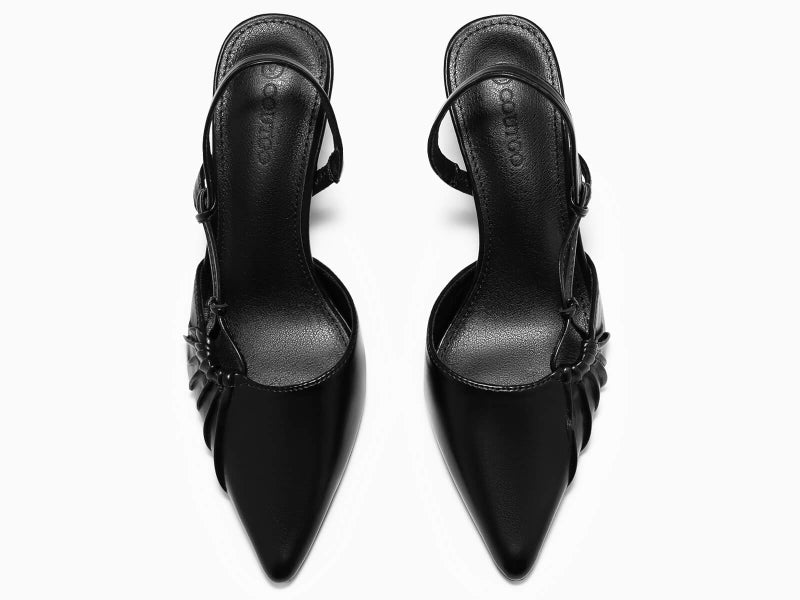 Coutgo Womens Slingback Kitten Heels Closed Pointed Toe Pumps D'Orsay Wedding Party Dress Shoes, Black, Size 7.5 - Image 5