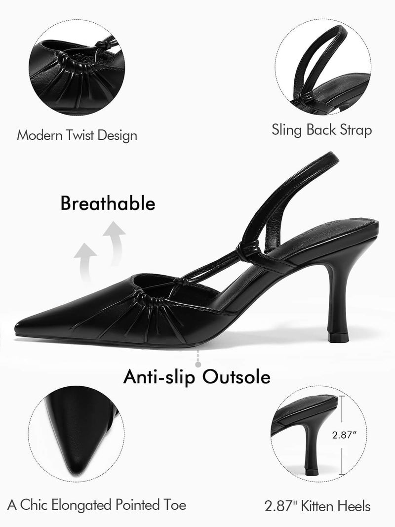 Coutgo Womens Slingback Kitten Heels Closed Pointed Toe Pumps D'Orsay Wedding Party Dress Shoes, Black, Size 7.5 - Image 4