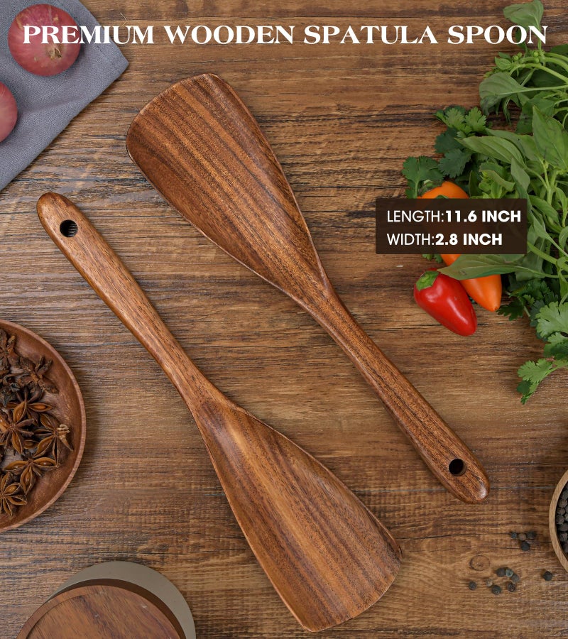 MemoGem 2Pcs Wooden Spatula Spoon, Multifunction Cooking Spoon for Nonstick Cookwares, Heat Resistant Acacia Wooden Spoon Spatula for Cooking, Mixing, Scooping, Scraping, BPA-Free, 11.6 x 2.8 Inch - Image 3