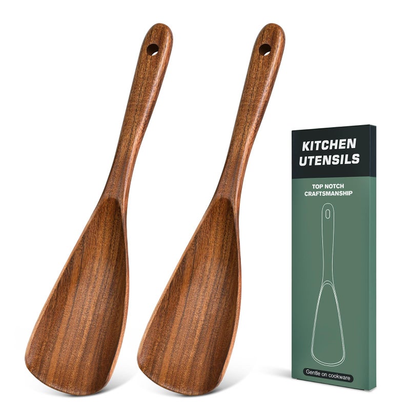 MemoGem 2Pcs Wooden Spatula Spoon, Multifunction Cooking Spoon for Nonstick Cookwares, Heat Resistant Acacia Wooden Spoon Spatula for Cooking, Mixing, Scooping, Scraping, BPA-Free, 11.6 x 2.8 Inch - Image 1
