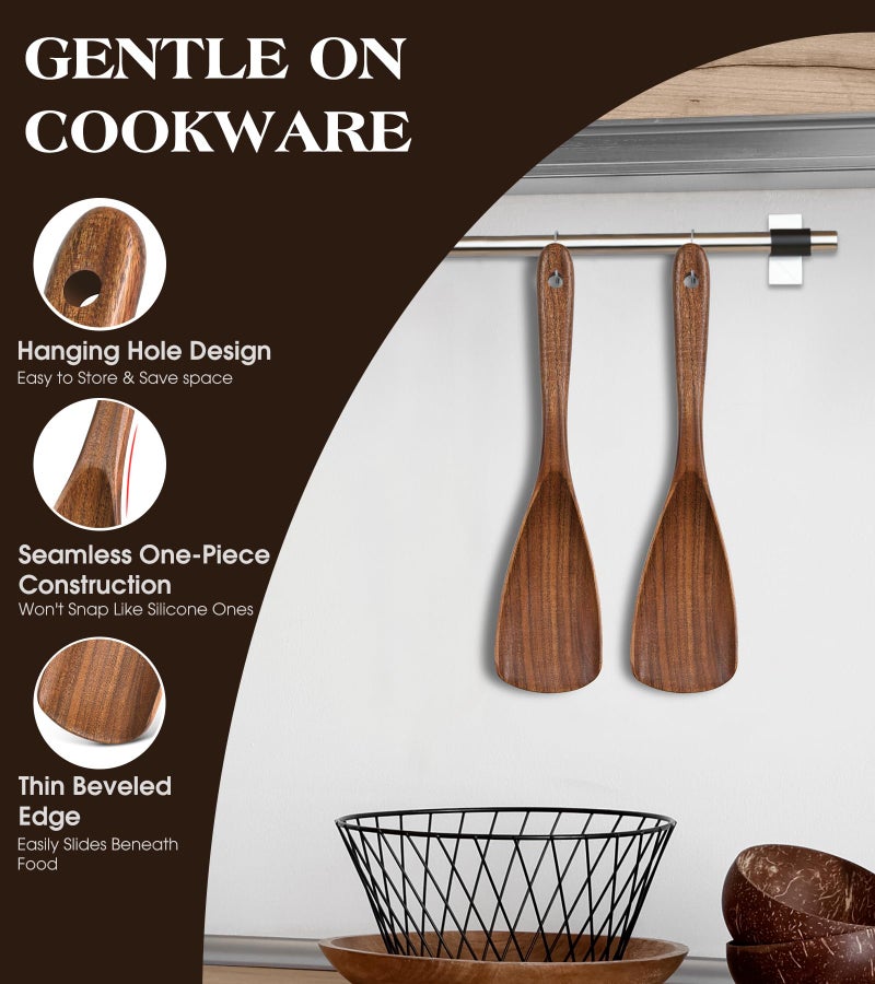 MemoGem 2Pcs Wooden Spatula Spoon, Multifunction Cooking Spoon for Nonstick Cookwares, Heat Resistant Acacia Wooden Spoon Spatula for Cooking, Mixing, Scooping, Scraping, BPA-Free, 11.6 x 2.8 Inch - Image 2