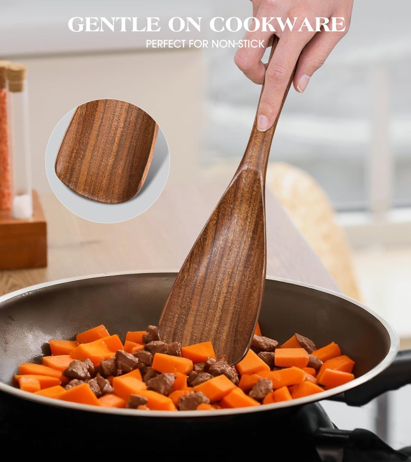 MemoGem 2Pcs Wooden Spatula Spoon, Multifunction Cooking Spoon for Nonstick Cookwares, Heat Resistant Acacia Wooden Spoon Spatula for Cooking, Mixing, Scooping, Scraping, BPA-Free, 11.6 x 2.8 Inch - Image 4