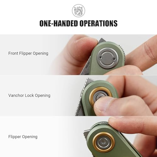 Vosteed Corgi V Pocket Knife - 2.36" 14C28N Stonewash Blade - Patented Vanchor Lock, Green Aluminum Handle - EDC Knife Hiking Folding Knife - A3702 - Image 5