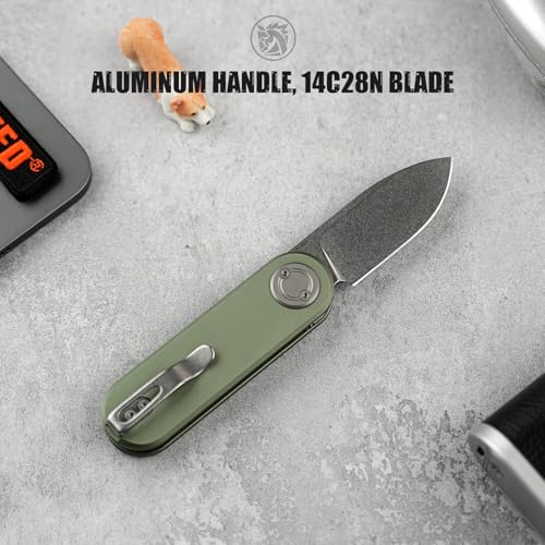 Vosteed Corgi V Pocket Knife - 2.36" 14C28N Stonewash Blade - Patented Vanchor Lock, Green Aluminum Handle - EDC Knife Hiking Folding Knife - A3702 - Image 2