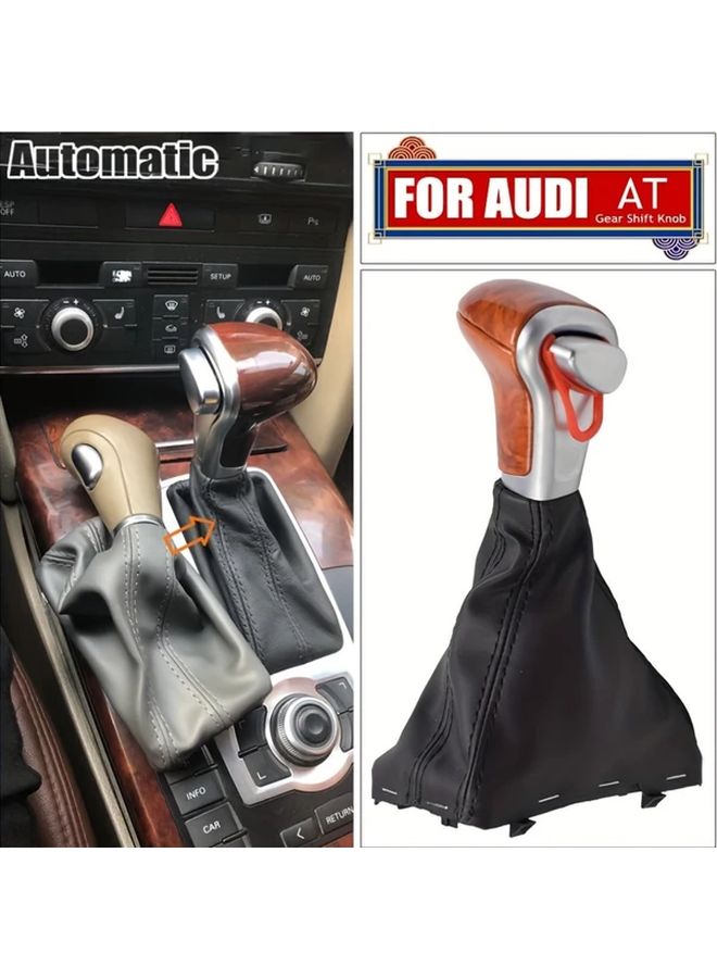 Black Automatic Gear Shift Knob with Leather Gaiter Boot Cover for Audi A4 A5 Q5 A6 Models - Image 1
