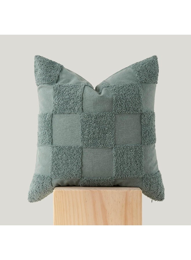 Double Stitch by Bedsure 100% Cotton Boho Throw Pillow Covers - Tufted Decorative Pillow Covers 20" x 20" Made in India, Square Cushion Case for Living Room Sofa, Accent Pillow Cover, Chinois Green  - Image 1
