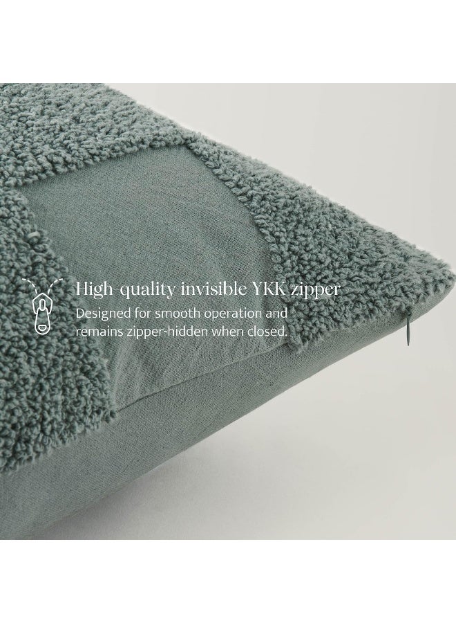 Double Stitch by Bedsure 100% Cotton Boho Throw Pillow Covers - Tufted Decorative Pillow Covers 20" x 20" Made in India, Square Cushion Case for Living Room Sofa, Accent Pillow Cover, Chinois Green  - Image 3