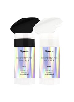 Mysense Mysense Black&White Face Body Hair Paint Stick,Water Based Washable Temporary Hair Color,Non-toxic Cream Body Paint for Adults and Kids Halloween SFX Cosplay Clown Skull Zombie Makeup,0.5oz/pc  - Image 1