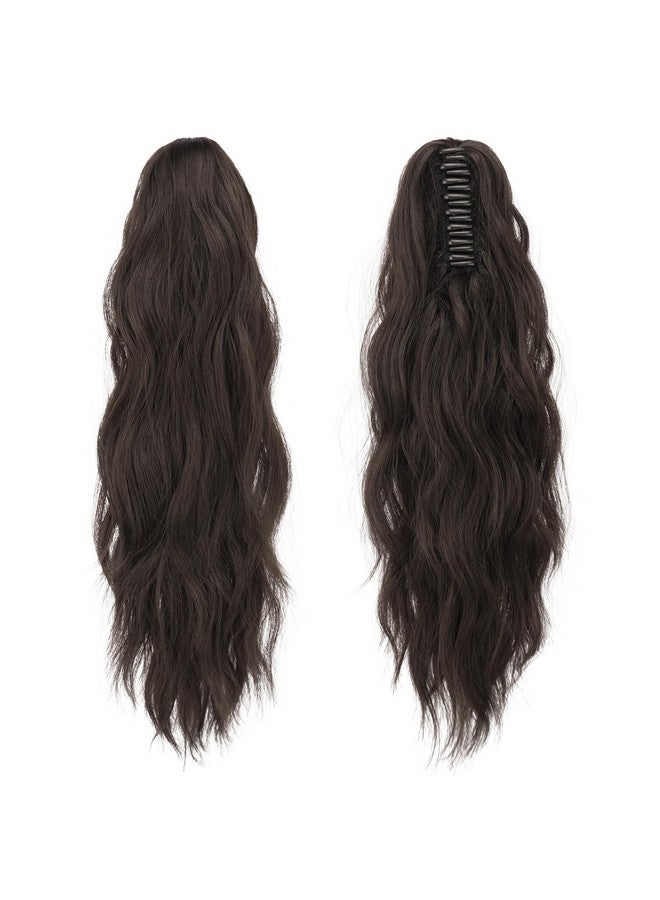 فيشبن وصلات ذيل الحصان، مشبك ذيل حصان طويل، قطعة شعر صناعية متموجة طبيعية للنساء، 20 بوصة، بني غامق - Image 2