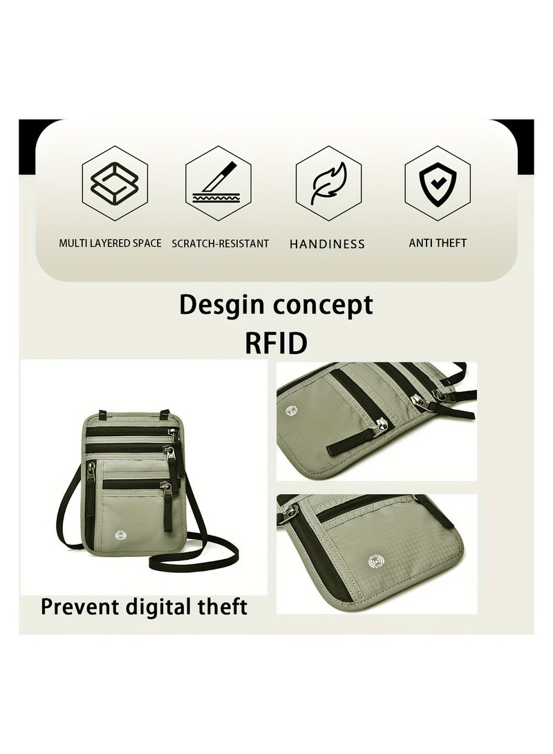 Multi Functional Travel Passport Pouch, RFID Blocking Document Holder, Nylon Passport Wallet With Ticket Protector Sleeve - Image 3