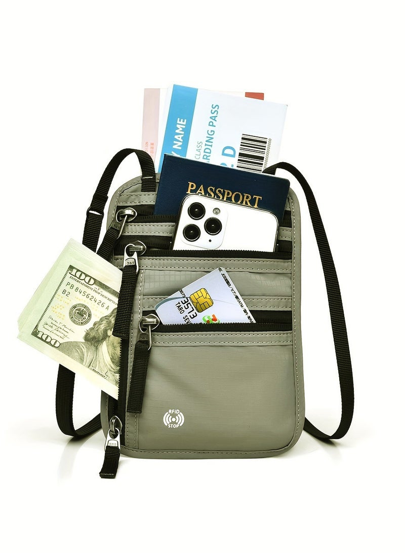 Multi Functional Travel Passport Pouch, RFID Blocking Document Holder, Nylon Passport Wallet With Ticket Protector Sleeve - Image 5