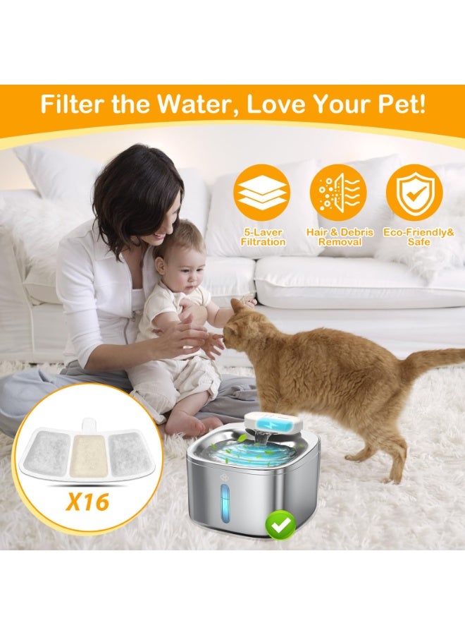 16+16 Pack Replacement Filters for Oneisall PW04 3.5L Wireless Cat Water Fountain, Includes 16 Filters & 16 Sponges - Image 2