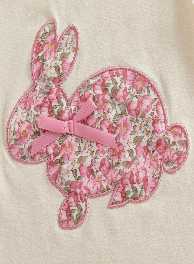 Socutebabe Toddler Infant Baby Girl Easter Outfit Bunny Floral Short Sleeve Shirt Tops Shorts Set Cute Summer Clothes (Pink, 12-18 Months) - Image 5