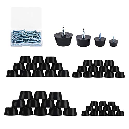 Listenman 48PCS 4 Size Anti Scratch Screw-on Round Black Rubber Feet Bumpers Pads W/Matching Screws & Built-in Stainless-Steel Washer Carpet Floor Protectors for Cutting Board Amps Cabinet Tables Chair Sofa - Image 1