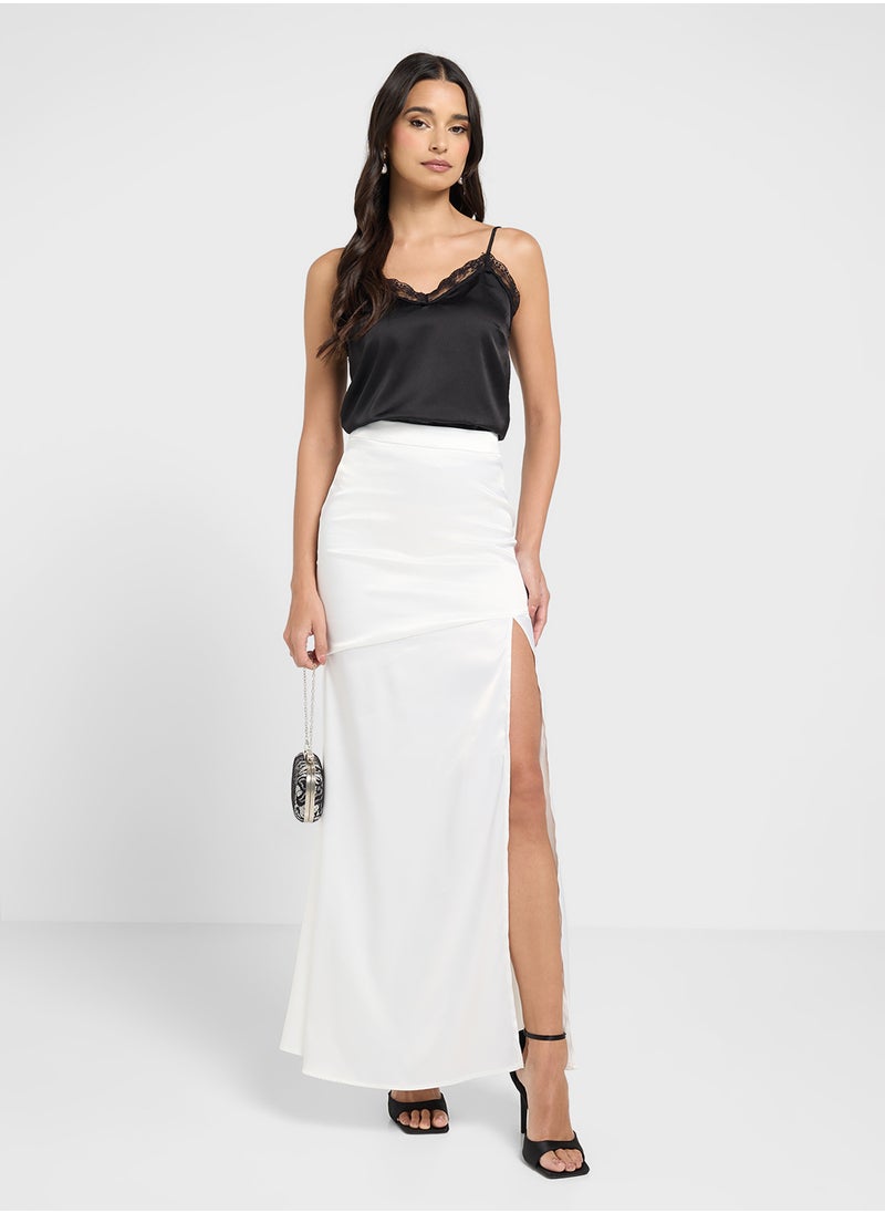ELLA Satin Skirt With Slit  - Image 1