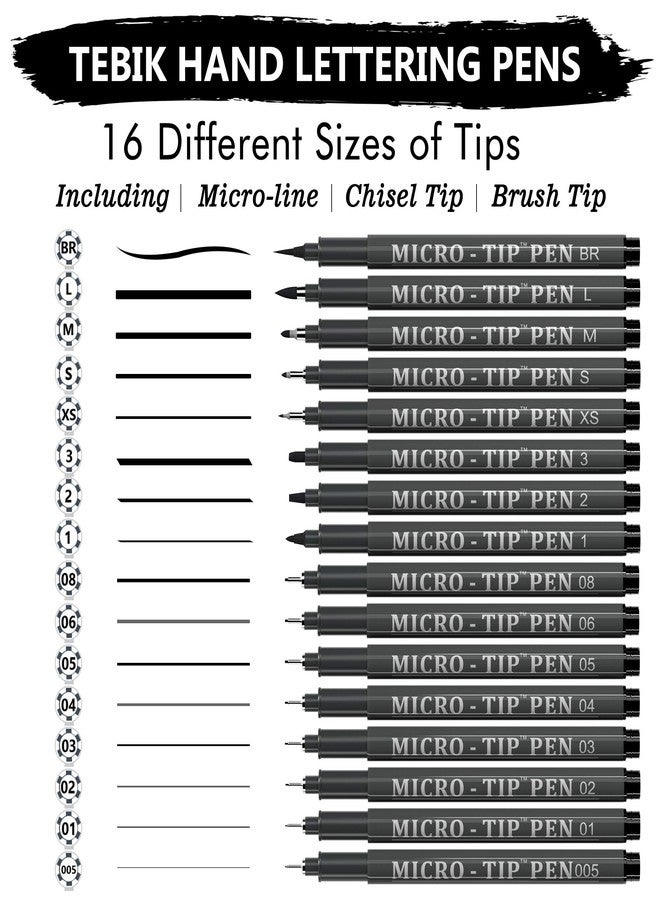 Tebik 16 Pack Calligraphy Pens, Hand Lettering Pens, Brush Markers Black Ink for Beginners Writing, Lettering, Journaling, Art Drawing, Signature, Illustrations and Office School Supplies - Image 2
