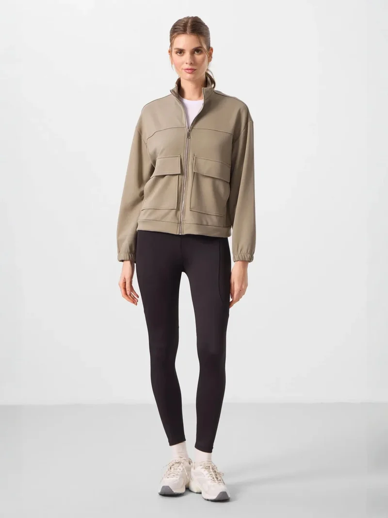 تومي لايف TOMMY Oversized Cropped Zip-Neck Knit Top