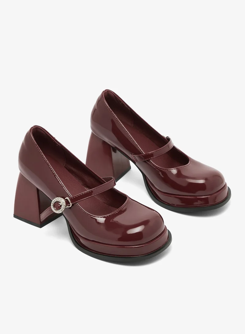 Platform Chunky High Heel Strap Buckle Detail Mary Janes