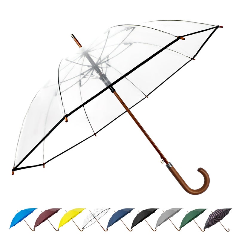 SoulRain 48" Clear Bubble Umbrella â€“ Large Transparent Umbrella for Rain, Windproof & Automatic Open, Wedding Umbrellas for Women & Men, Vintage Stick Cane with Wooden Handle(Clear) - Image 1