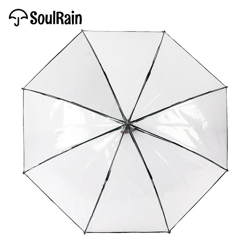 SoulRain 48" Clear Bubble Umbrella â€“ Large Transparent Umbrella for Rain, Windproof & Automatic Open, Wedding Umbrellas for Women & Men, Vintage Stick Cane with Wooden Handle(Clear) - Image 2