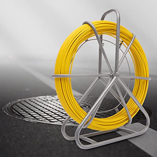 FAHKNS 425FT Fish Tape Fiberglass 1/4 inch(6MM) Fishing Wire Puller Duct Rodder Cable Running Electrical Fishtape Tool Rod with Steel Reel Stand Through Wall Pipe Length Marking in Meter - Image 4