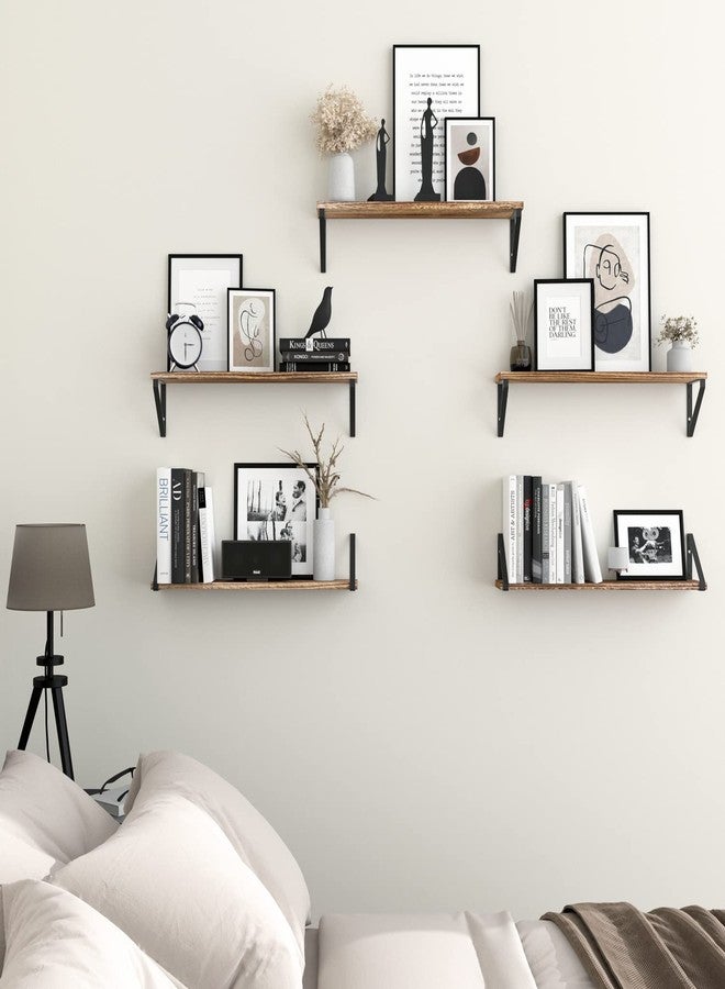والنيتشر رفوف كتب عائمة من Wallniture Ponza مقاس 24 بوصة، رفوف خشبية عائمة للتخزين على الحائط، رفوف جدارية ريفية لغرفة النوم، غرفة المعيشة، الحمام، المطبخ، طقم من 5 قطع - Image 2