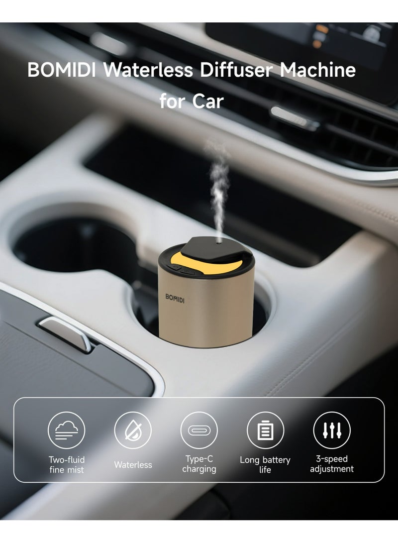 BOMIDI جهاز توزيع العطور بالنبضات بدون ماء – موزع زيت أساسي محمول برذاذ ناعم بسعة 2 سوائل للسيارة، المنزل، المكتب والسفر | قابل للشحن عبر USB 5V وType-C، بطارية 2 000 mAh، آلة رذاذ هواء منخفضة الضوضاء (< 41 ديسيبل) مع زيت كوت دازور بسعة 15 مل مضمونة، AD03-ذهبي - Image 4