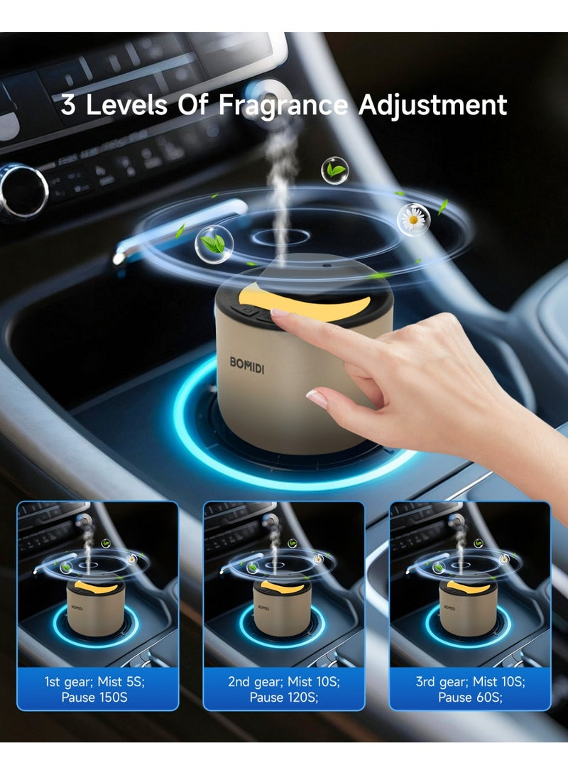 BOMIDI جهاز توزيع العطور بالنبضات بدون ماء – موزع زيت أساسي محمول برذاذ ناعم بسعة 2 سوائل للسيارة، المنزل، المكتب والسفر | قابل للشحن عبر USB 5V وType-C، بطارية 2 000 mAh، آلة رذاذ هواء منخفضة الضوضاء (< 41 ديسيبل) مع زيت كوت دازور بسعة 15 مل مضمونة، AD03-ذهبي - Image 5