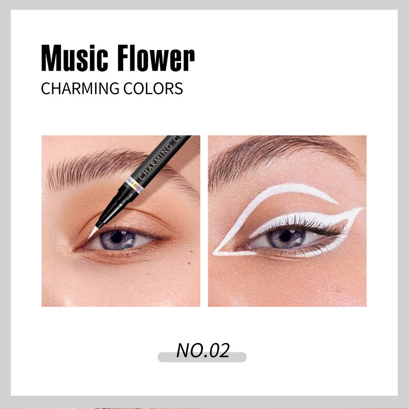 Music Flower Eyeliner Pen,Colored Matte Liquid Eyeliner Waterproof Smudge Resistant with Precise Tip (White) - Image 4